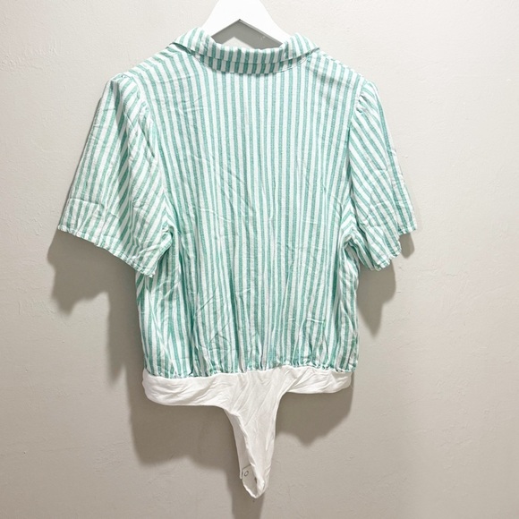 DRAPER JAMES RSVP Women’s Blue White Stripe Button Up Linen Blend Bodysuit XL - Picture 3 of 8